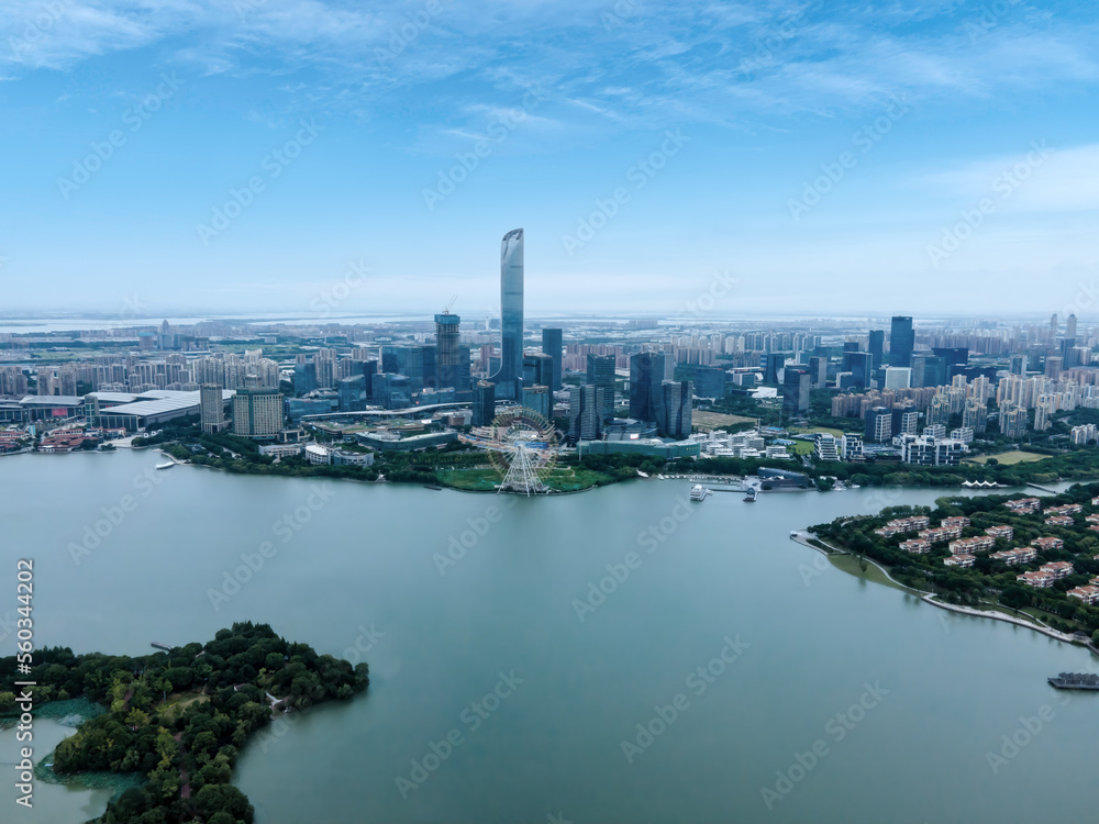 Aerial photography of Suzhou Jinji Lake CBD urban buildings