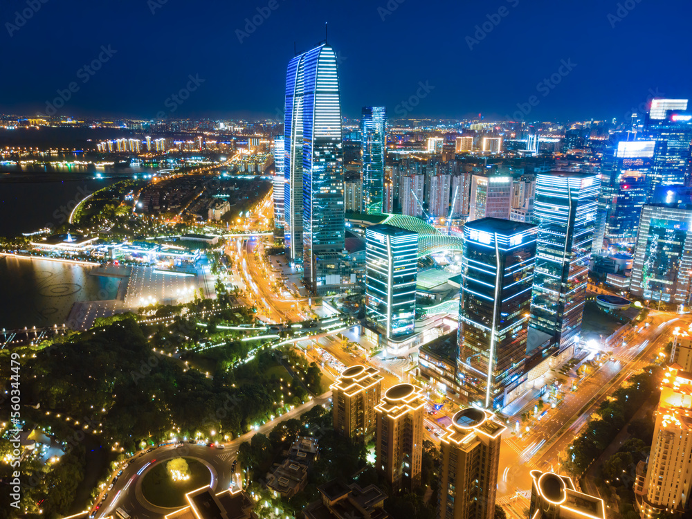 Aerial photography of Suzhou Jinji Lake architectural landscape