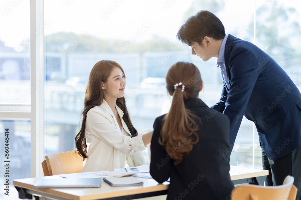 Handshake, Business partners meeting discussing cooperation agreements on business projects. Collabo