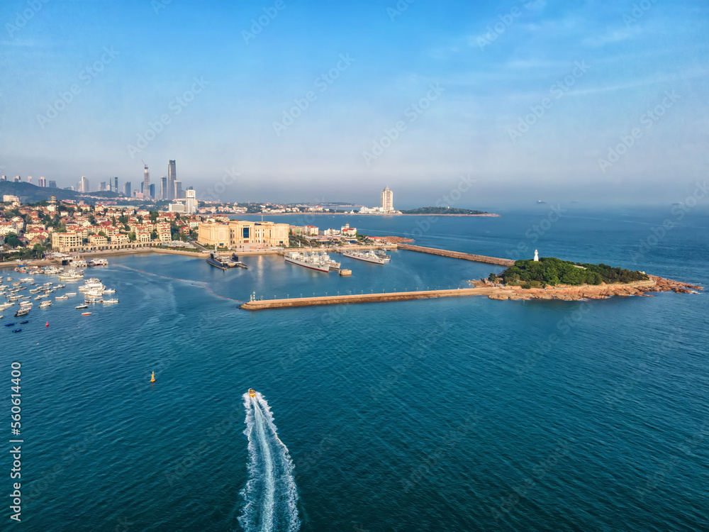 Overlooking the Qingdao Urban Coast Line Scenery