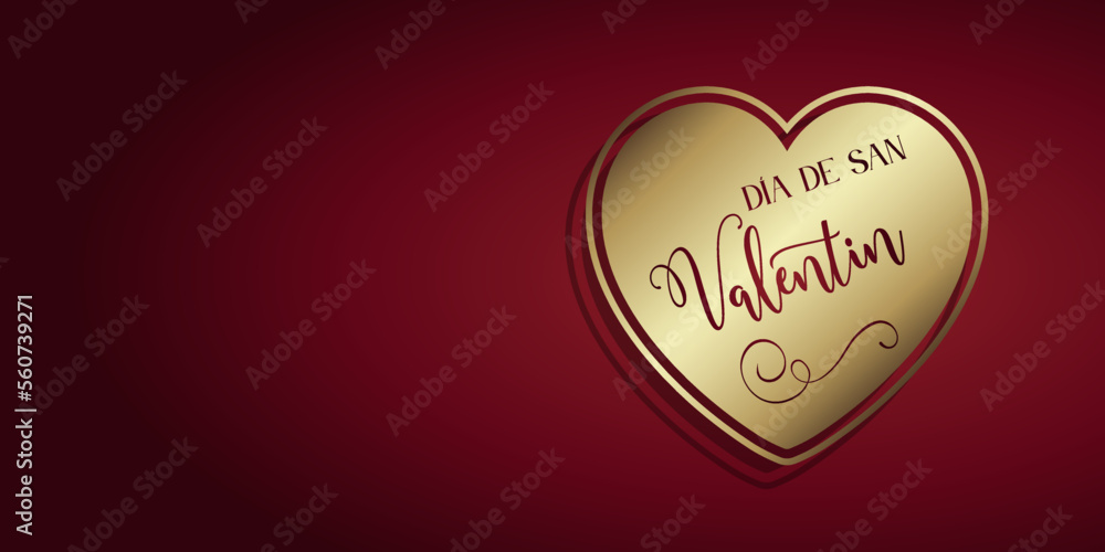 tarjeta o pancarta para desear un feliz Día de San Valentín en borgoña en un corazón de color dorado