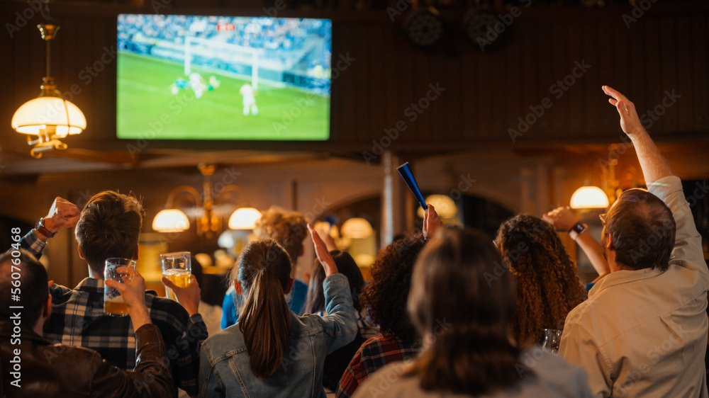 Soccer Club Members Cheering for Their Team, Playing in an International Cup Final. Supportive Fans 