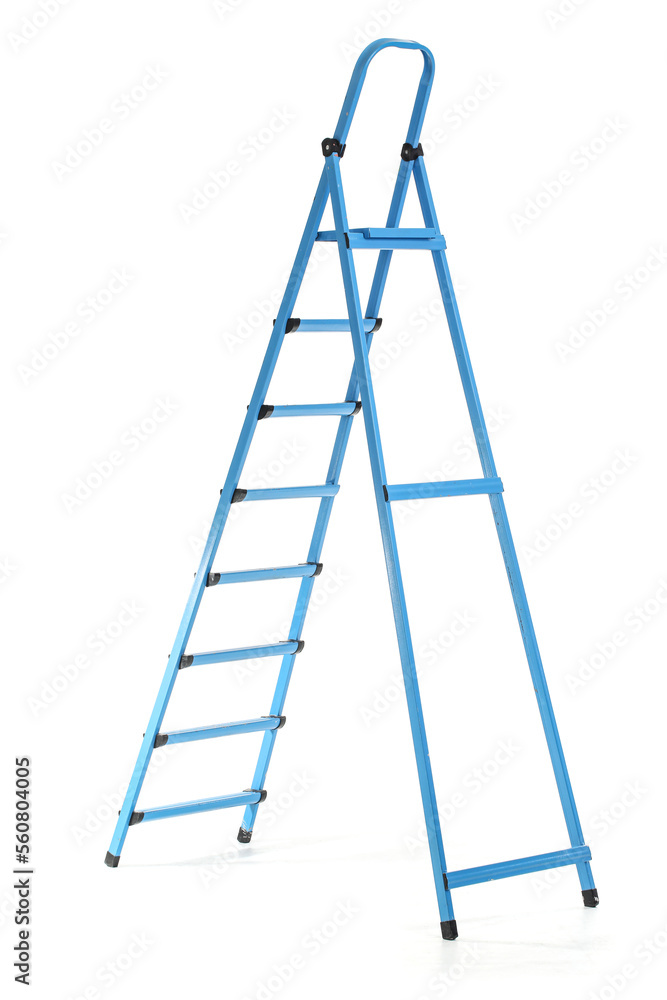 Blue maintenance ladder on white background