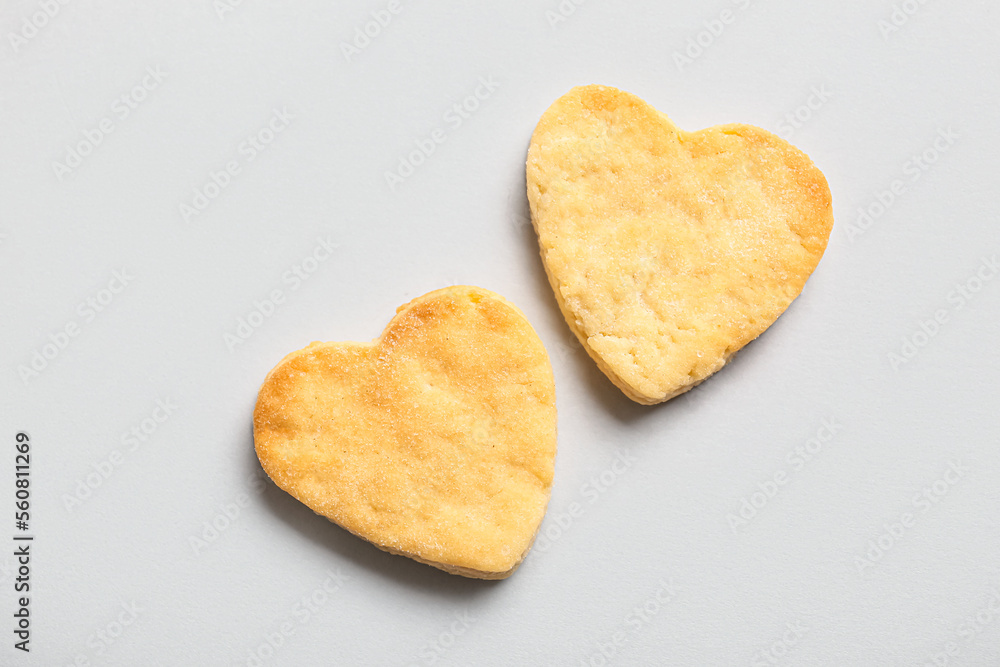 Delicious heart shaped cookies on light background. Valentines Day celebration