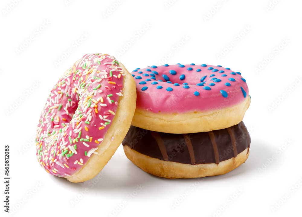 Delicious glazed donuts isolated on white background