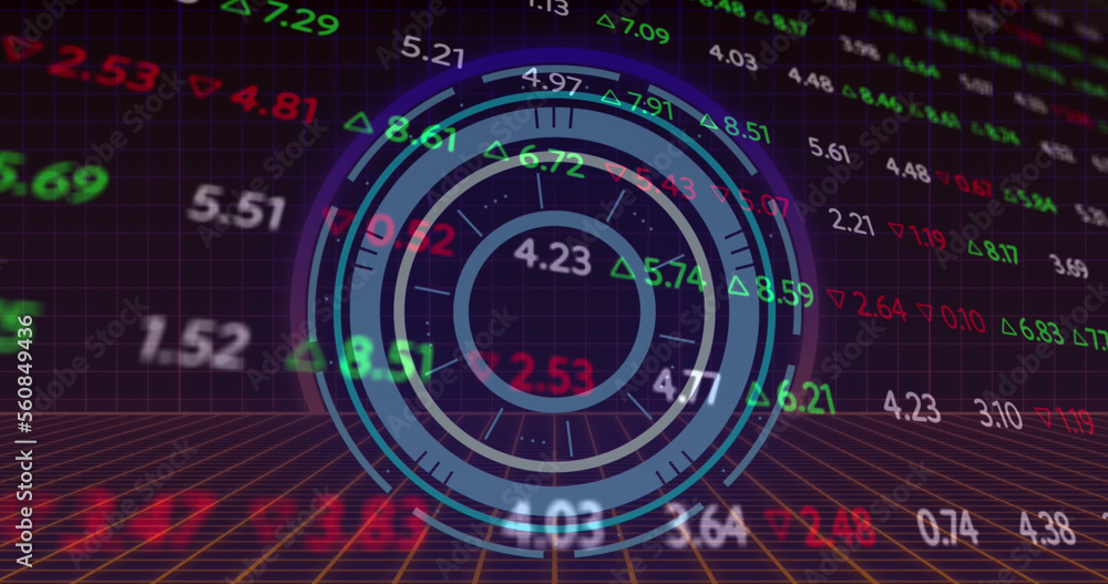 Image of stock market over scope scanning