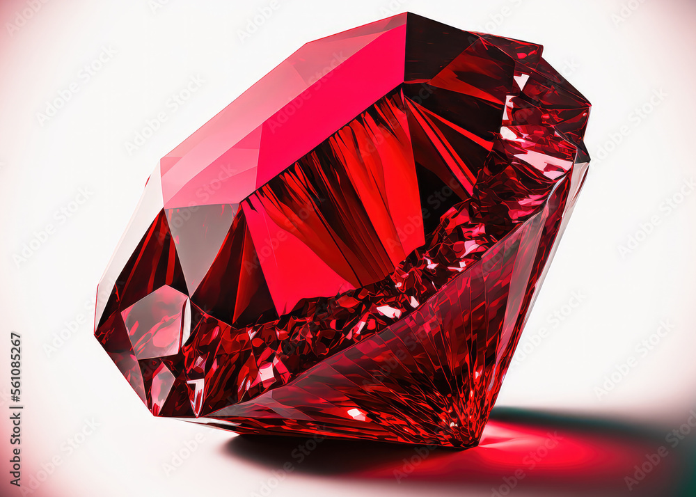 Red Ruby gemstone Round Cut isolate on white background, close up shot (ai generated)