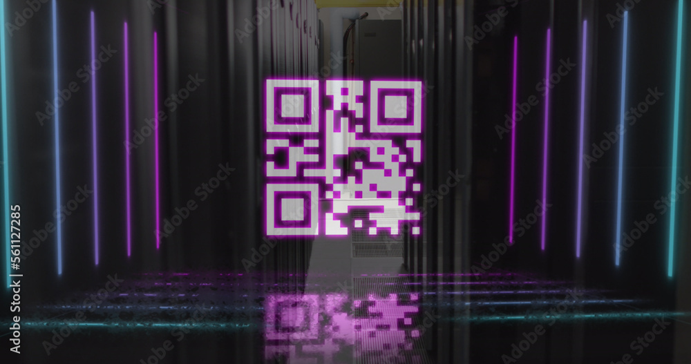 Image of qr code over servers