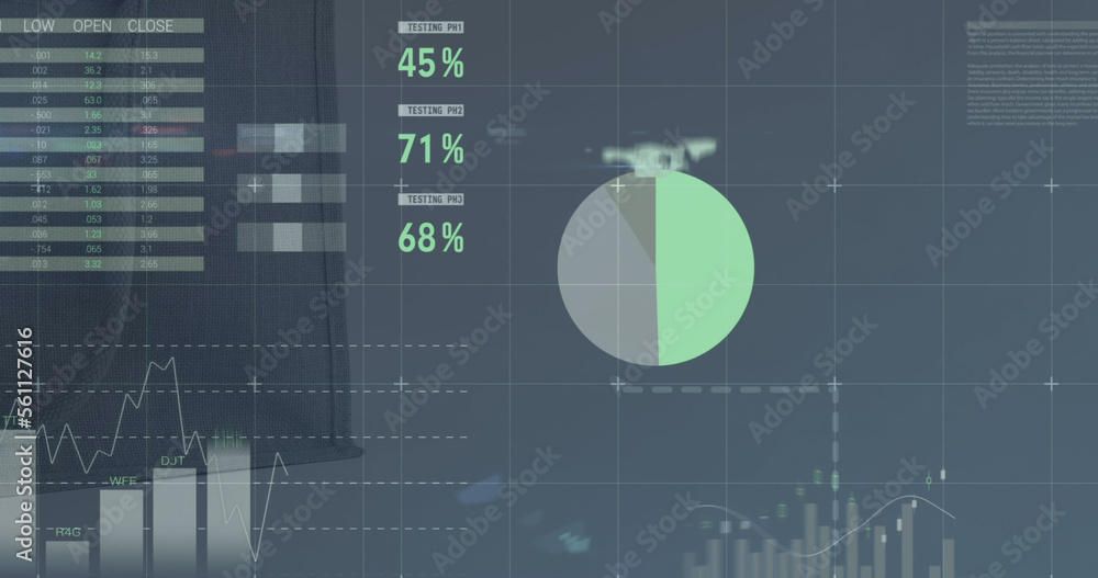 屏幕上的股市统计和数据处理图像