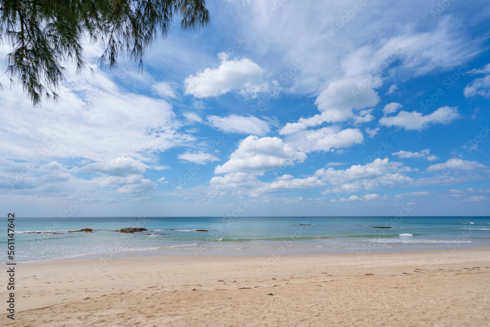 Beautiful sandy beach and sea with clear blue sky background, Amazing beach blue sky sand sun daylig