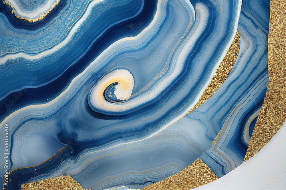 Abstract art background with a fluid marble blue and gold texture. Splendid luxury abstract artwork 