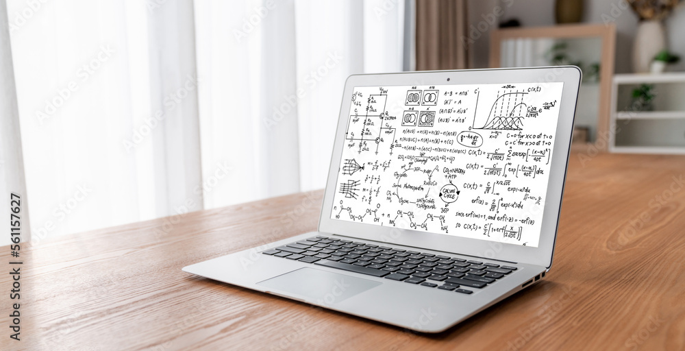 计算机屏幕上显示科学和教育概念的数学方程和时髦公式