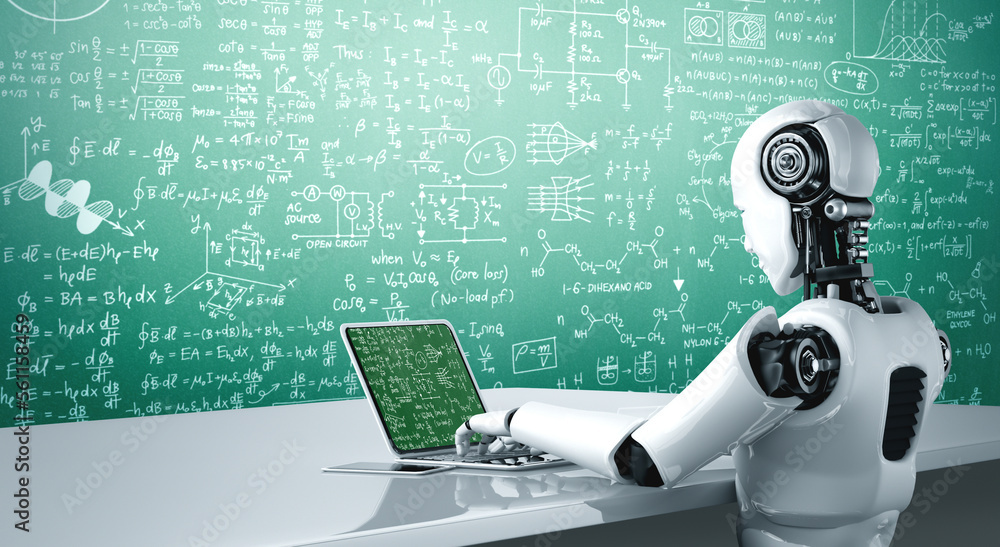 Mathematic equations and modish formula on computer screen showing concept of science and education