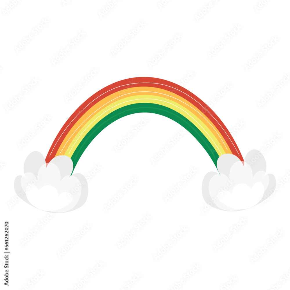 Beautiful rainbow with clouds on white background