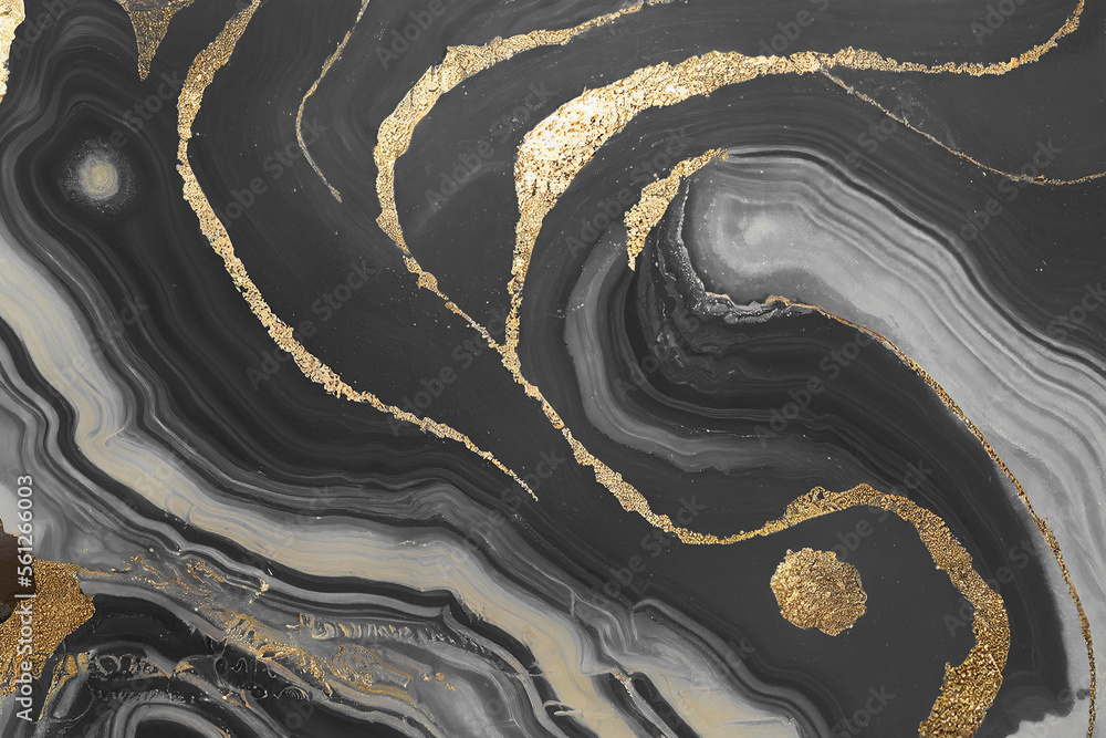 Abstract art background with a fluid marble black and gold texture. Splendid luxury abstract artwork