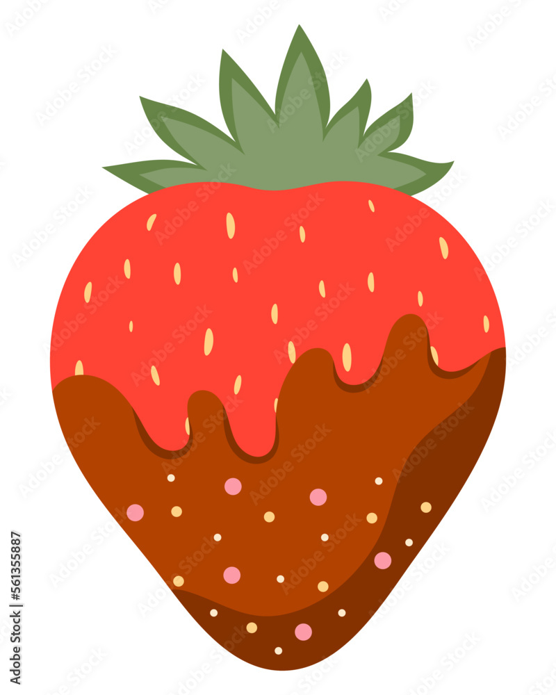 Strawberries in melted milk chocolate. Vector illustration.