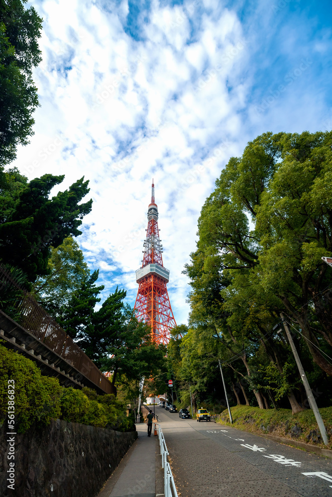 Tokyo Tower, against the background of Minato, Tokyo, Japan