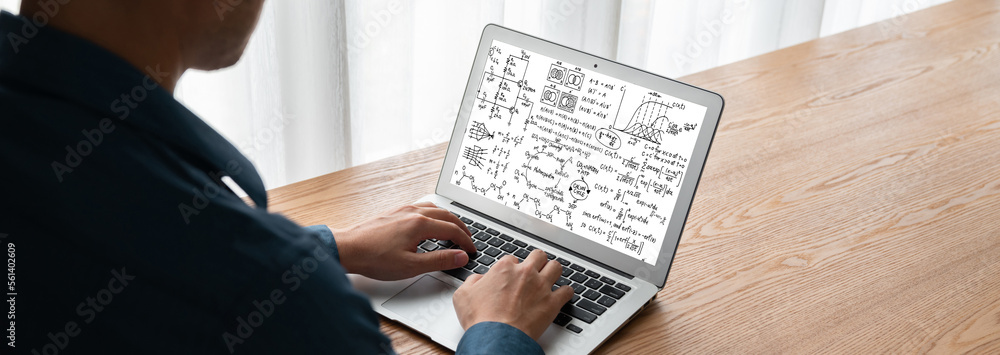 计算机屏幕上显示科学和教育概念的数学方程和时髦公式