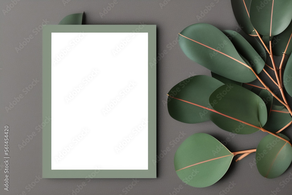 Mockup for a letter or wedding invitation with branches and leaves. Natural light and shade coverage