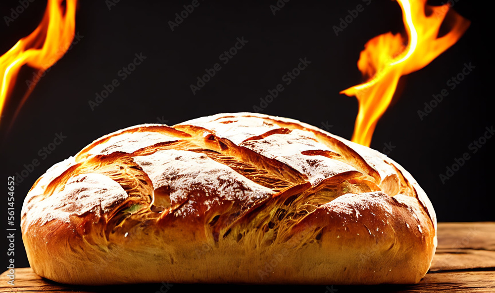 Oven - traditional fresh hot cooked bread. Bread close shooting.