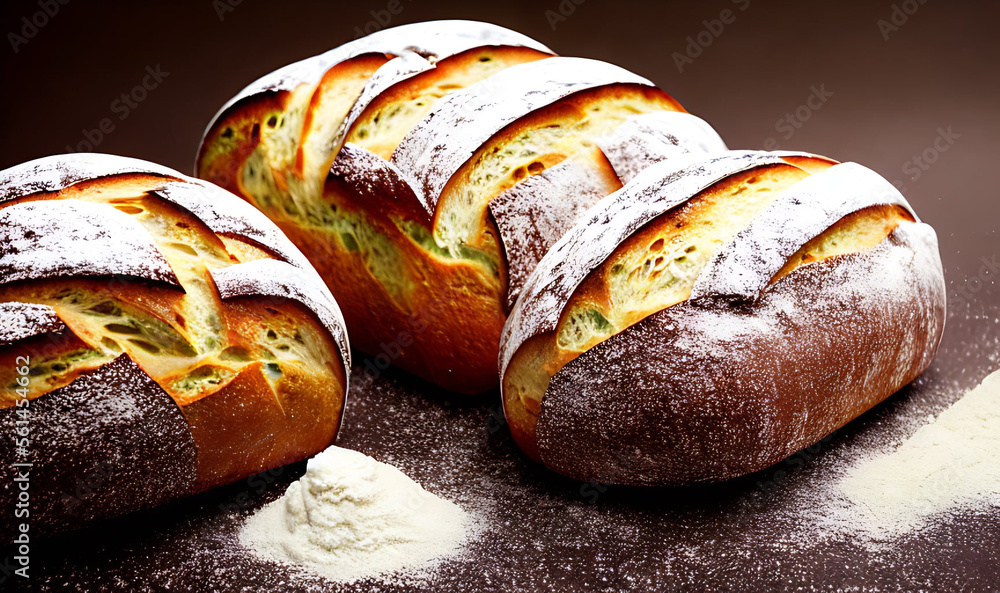 Oven - traditional fresh hot cooked bread. Bread close shooting.