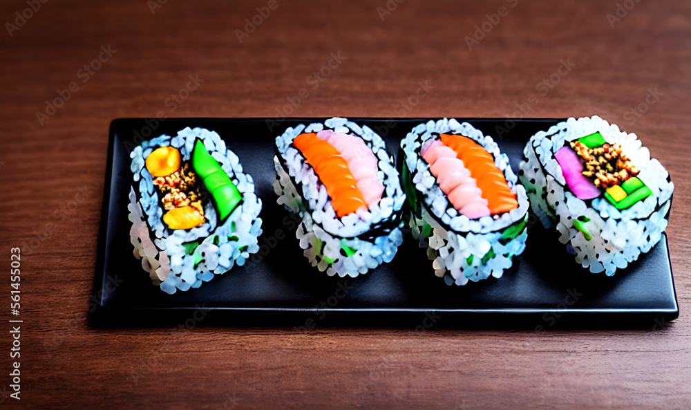 Traditional, fresh delicious sushi rolls food. Creative Sushi.