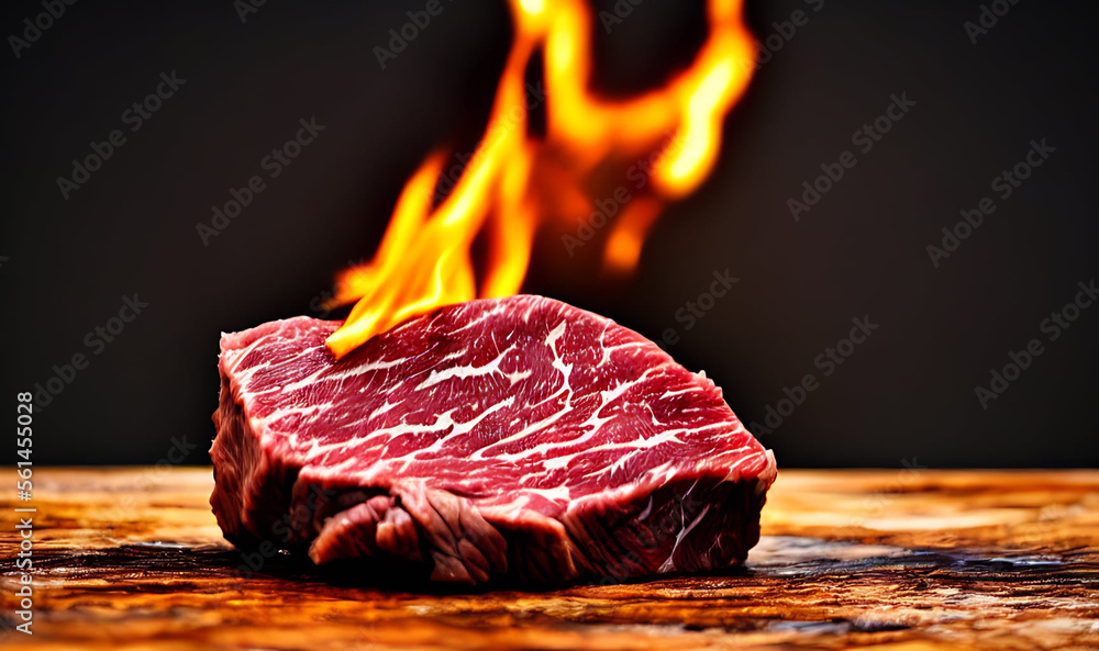 Steak. Gourmet fresh delicious juicy steak. Selected focus, in Poster format.