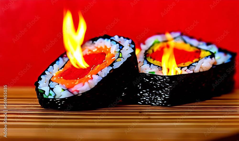 Traditional, fresh delicious sushi rolls food. Creative Sushi.