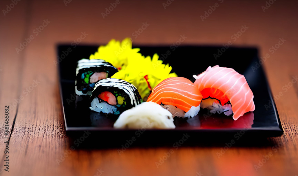 Traditional, fresh delicious sushi rolls food. Creative Sushi.