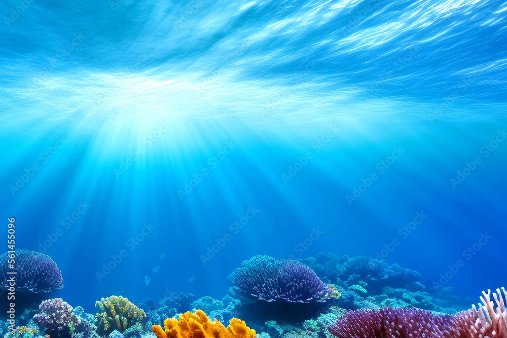 Underwater scene. Ocean coral reef underwater. Sea world under water background.