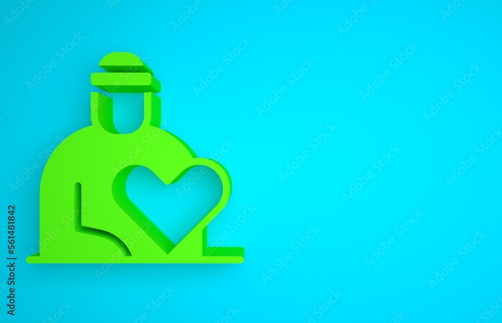 Green Volunteer icon isolated on blue background. Care, love and good heart community support poor, 