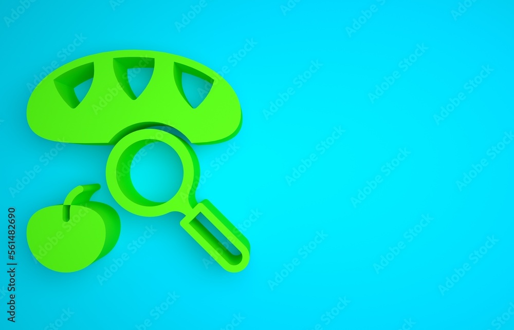 Green Searching for food icon isolated on blue background. Homelessness and poverty concept. Minimal