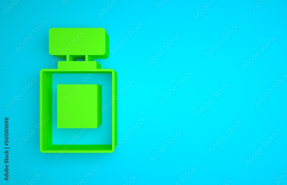 Green Perfume icon isolated on blue background. Minimalism concept. 3D render illustration