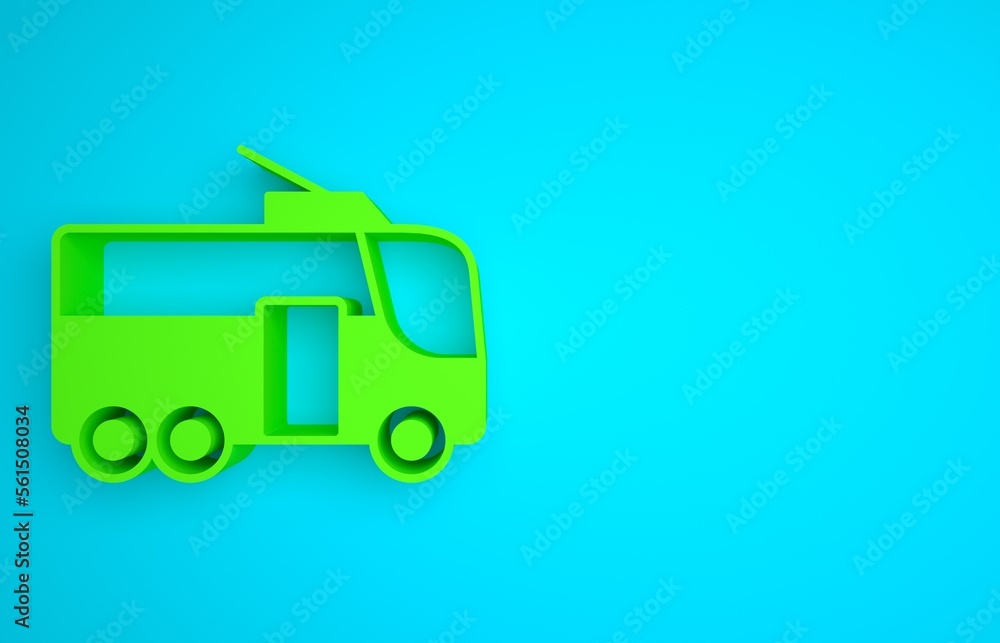 Green Trolleybus icon isolated on blue background. Public transportation symbol. Minimalism concept.