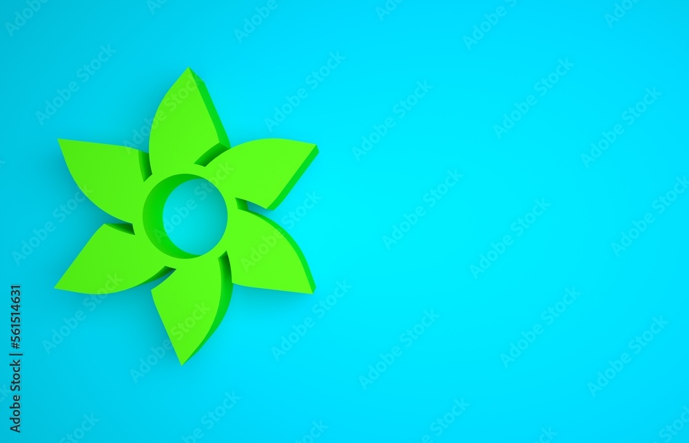 Green Flower icon isolated on blue background. Sweet natural food. Minimalism concept. 3D render ill