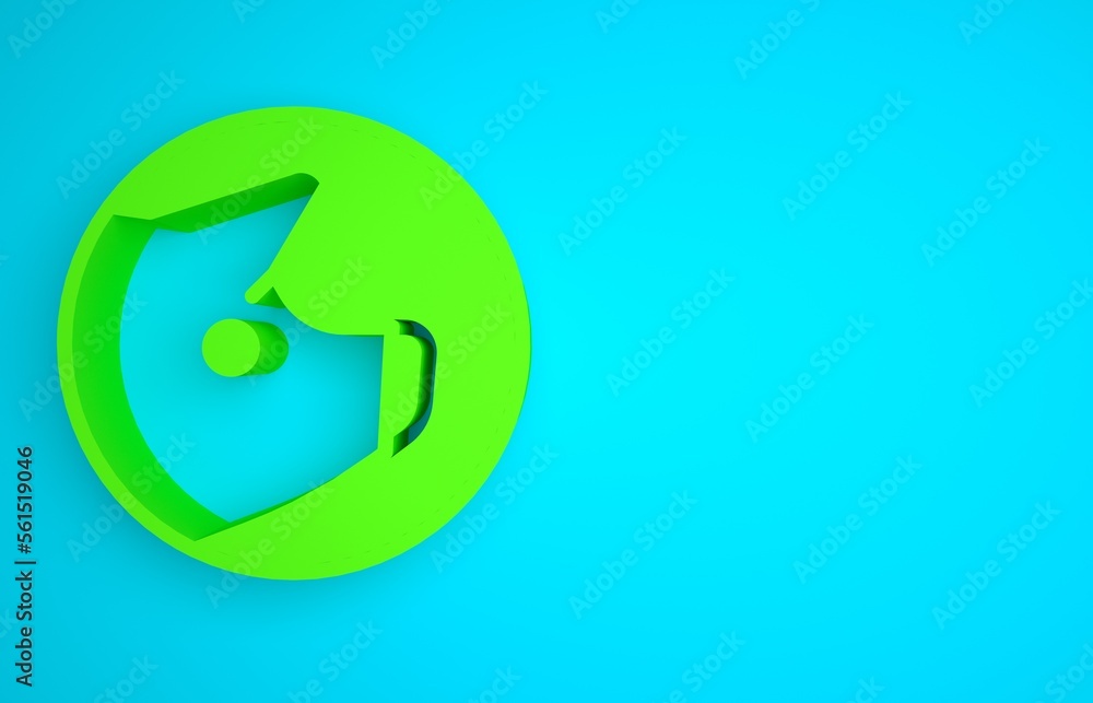 Green Pig icon isolated on blue background. Animal symbol. Minimalism concept. 3D render illustratio