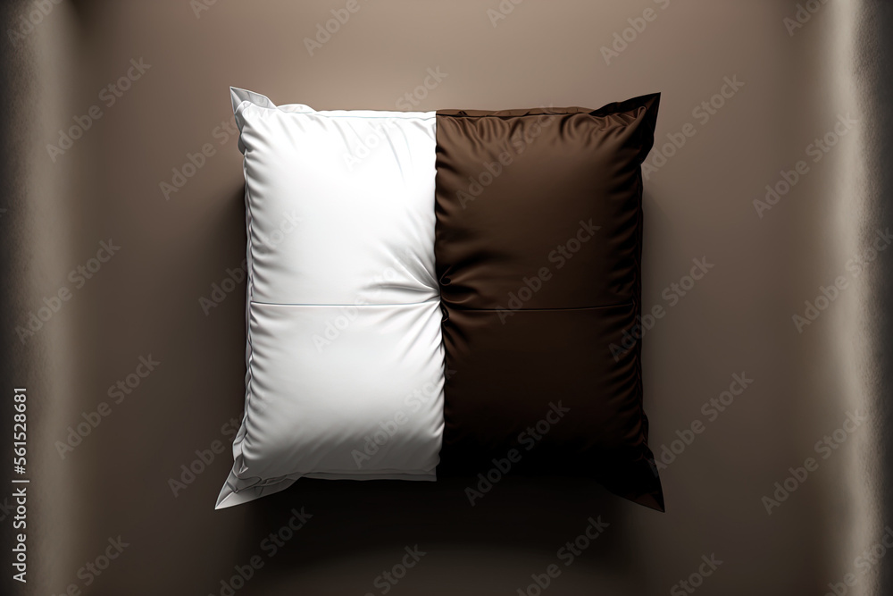 top down perspective, close up Split white cushion in half Against a background of a silky matte tex