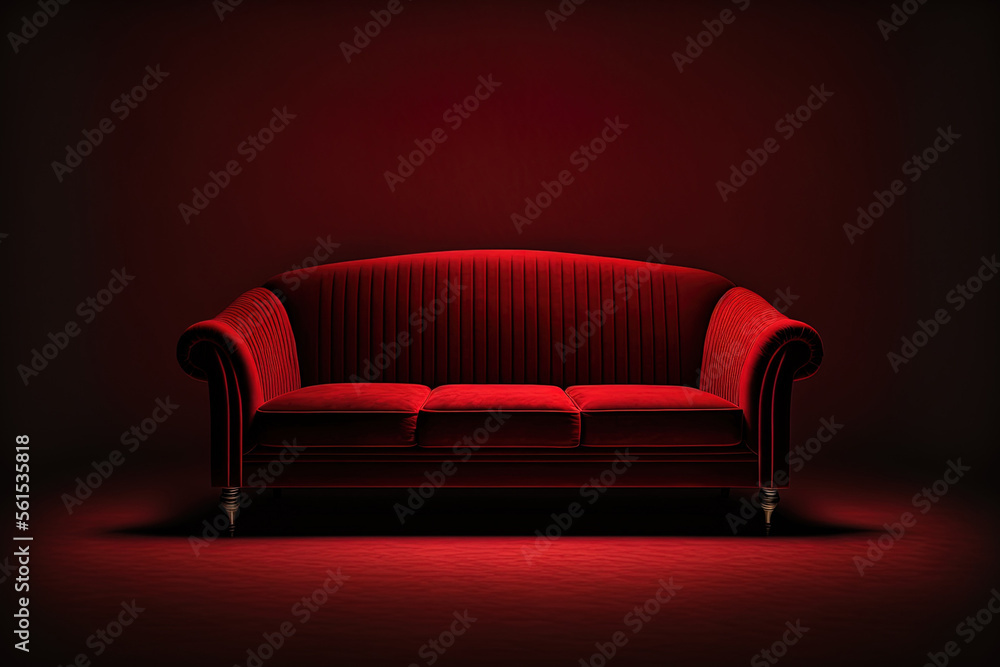 red sofa was isolated on black. Generative AI