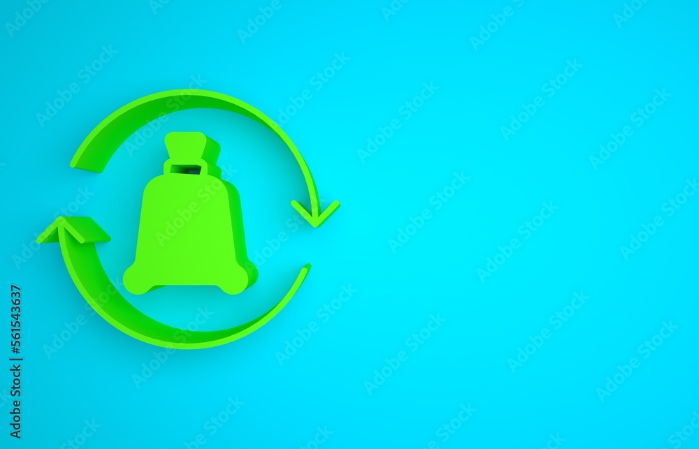 Green Garbage bag with recycle symbol icon isolated on blue background. Trash can icon. Recycle bask