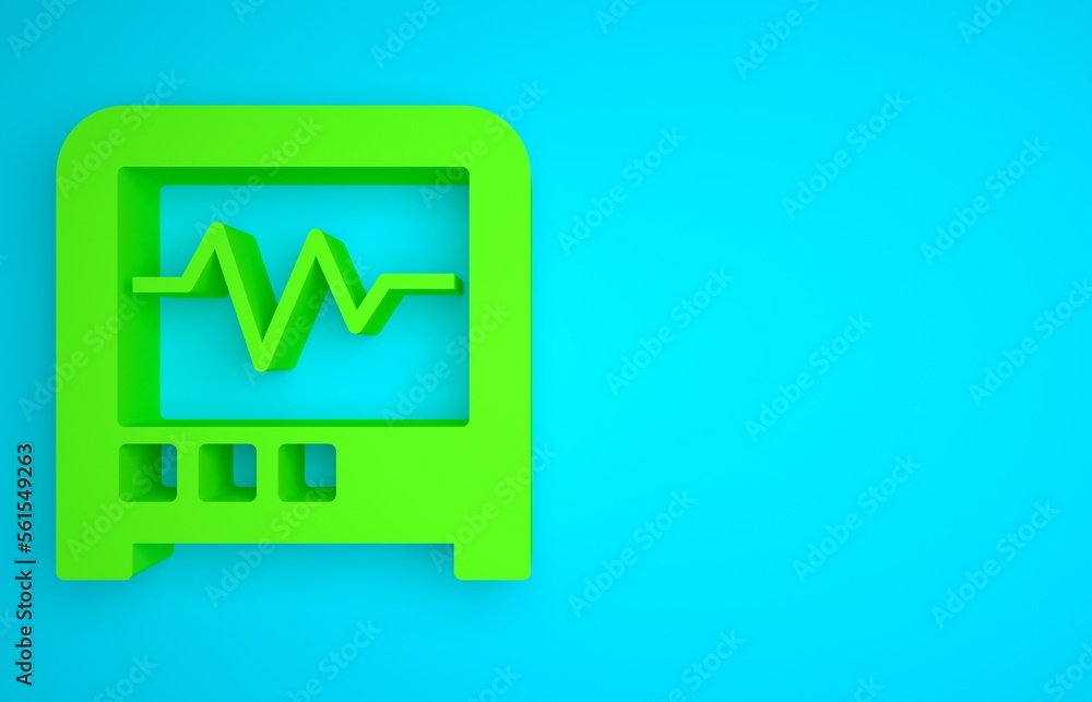 Green Seismograph icon isolated on blue background. Earthquake analog seismograph. Minimalism concep