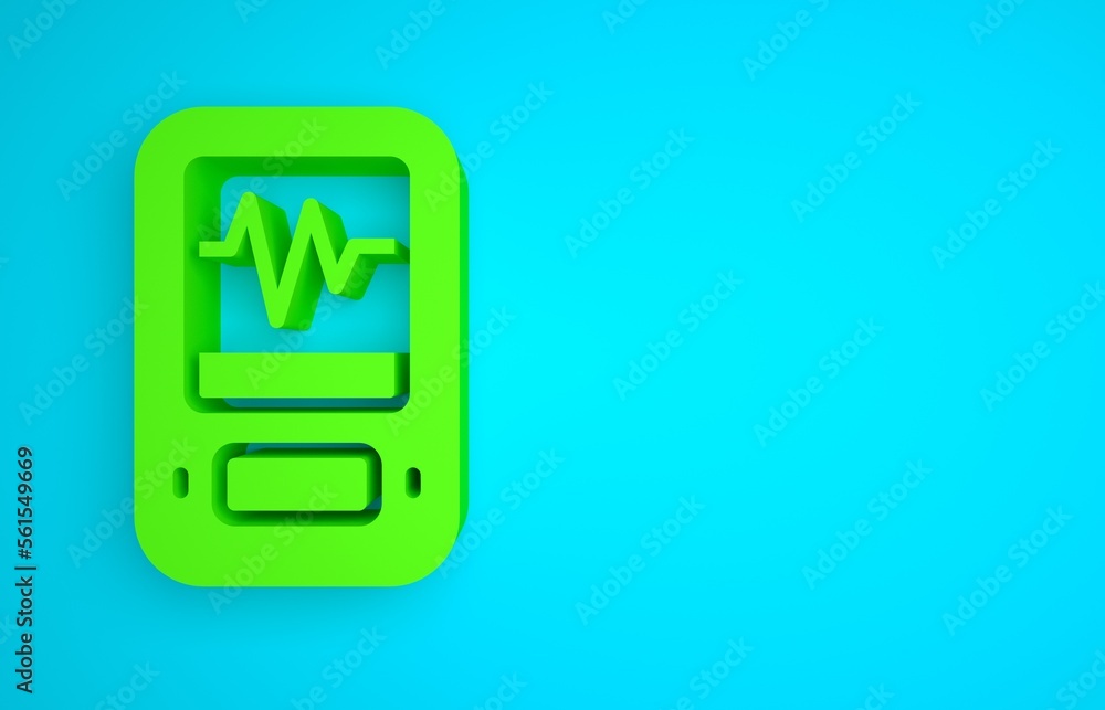 Green Seismograph icon isolated on blue background. Earthquake analog seismograph. Minimalism concep