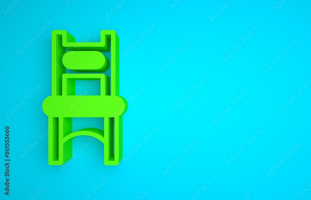 Green Chair icon isolated on blue background. Minimalism concept. 3D render illustration