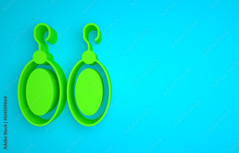 Green Earrings icon isolated on blue background. Jewelry accessories. Minimalism concept. 3D render 