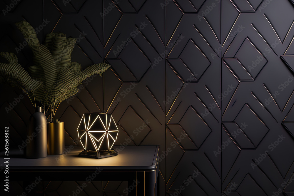 Black Lighting on Dark Modern Geometric Wallpaper. Generative AI