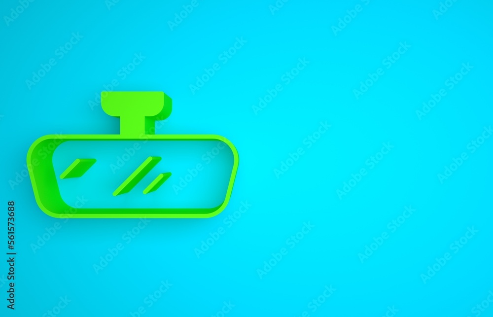 Green Car mirror icon isolated on blue background. Minimalism concept. 3D render illustration