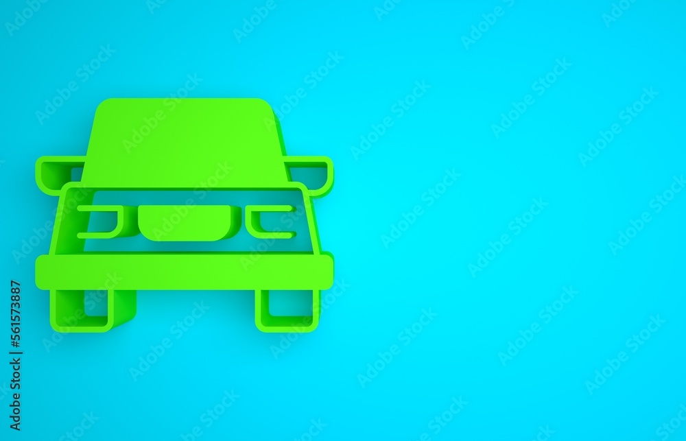 Green Car icon isolated on blue background. Minimalism concept. 3D render illustration