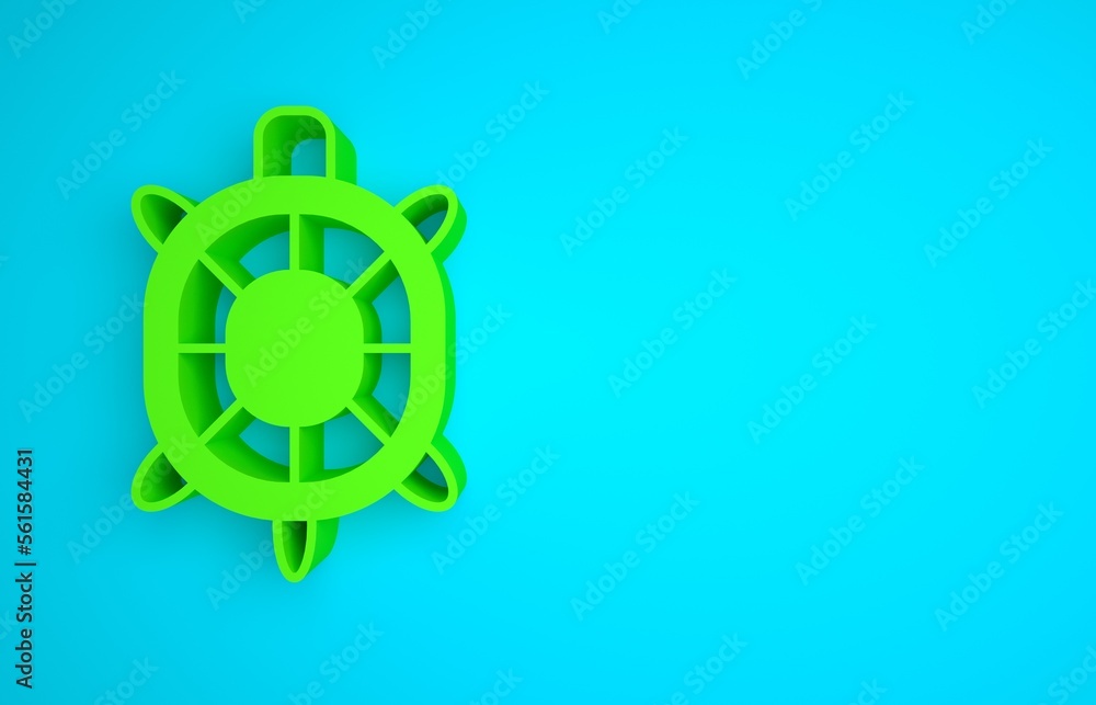 Green Turtle icon isolated on blue background. Minimalism concept. 3D render illustration