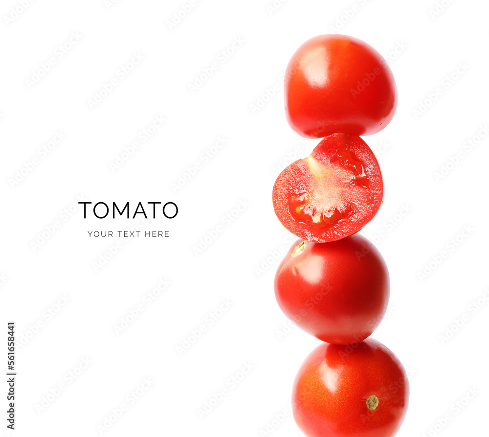 Creative layout made of tomato on the white background. Flat lay. Food concept. Macro  concept. 