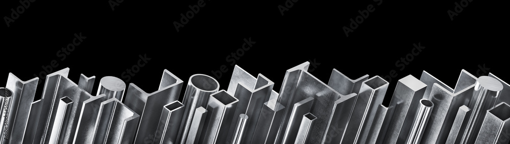 Stack of rolled metal isolated on a black background. 3d illustration