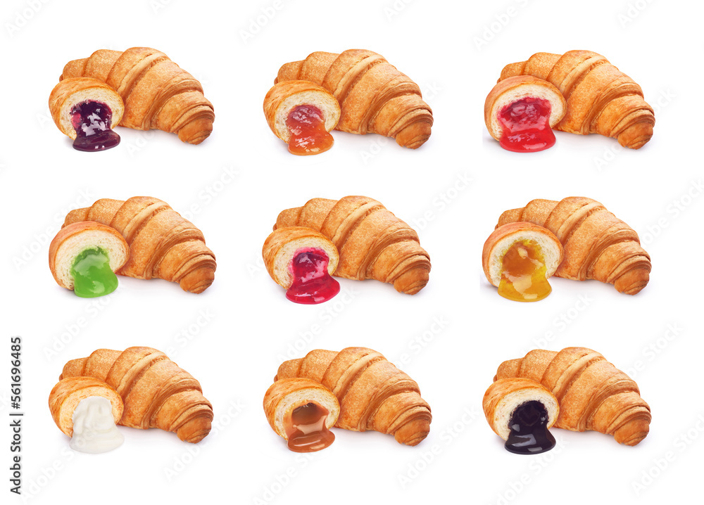 set of croissants with filling on a white background